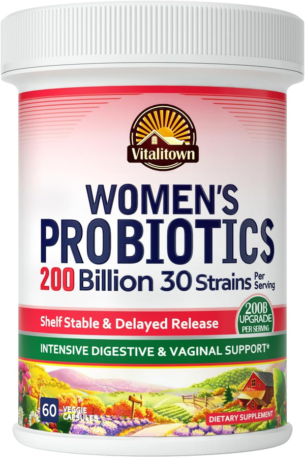 VITALITOWN Women’s Probiotics, 200 Billion CFUs 30 Strains, Vegan, Non-GMO, Digestive & Vaginal Support