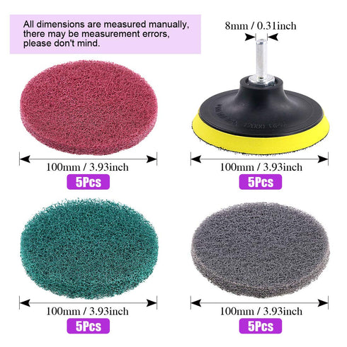 Swpeet 16Pcs 4Inch 3 1 Different Color Scrubbing Pads Drill Powered Brush Tile Scrubber Scouring Pads Cleaning Kit