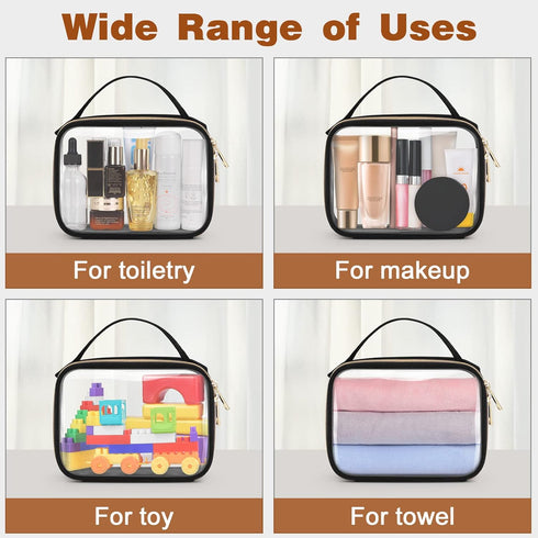 Wedama TSA Approved Toiletry Bag, 4 Pack Clear Makeup Bags with Handles, Quart Size PVC Cosmetic Bags for Travel