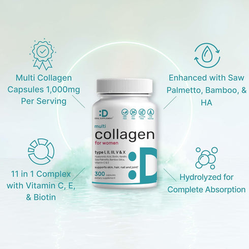 DEAL SUPPLEMENT Multi-Collagen Pills for Women - 300 Capsules 11 in 1 Formula for Hair, Skin, Nail Health