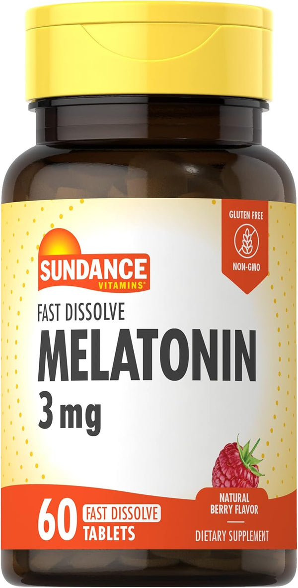 Melatonin 3mg Fast Dissolve, 60 Vegetarian Tablets, Natural Berry Flavor, Non-GMO, Gluten Free Supplement