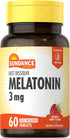 Melatonin 3mg Fast Dissolve, 60 Vegetarian Tablets, Natural Berry Flavor, Non-GMO, Gluten Free Supplement