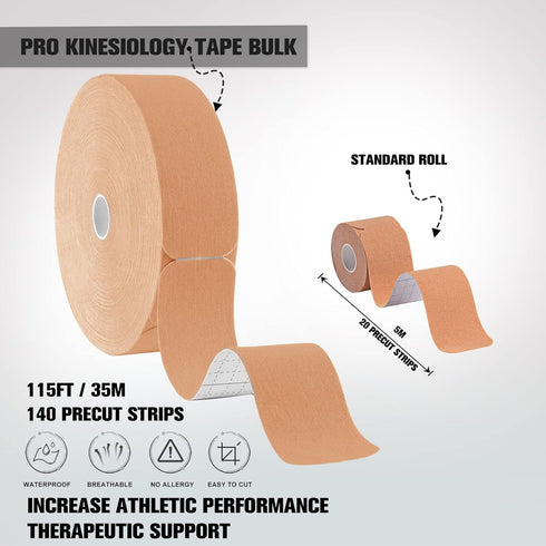 Pro Kinesiology Tape Precut Bulk, 115Ft Athletic Tape for Muscle Pain Relief, 140 Precut Strips