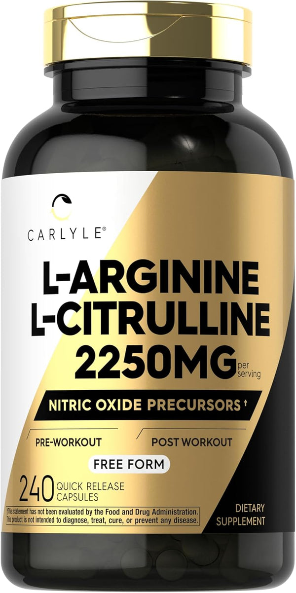 Carlyle L-Arginine L-Citrulline Complex, 2250mg, 240 Capsules, Nitric Oxide Precursors, Non-GMO & Gluten Free