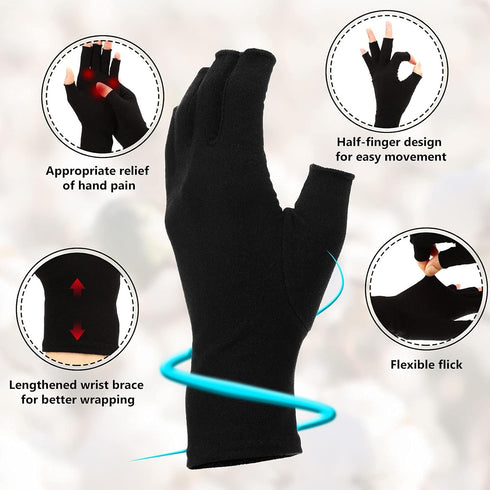 3 Pairs Compression Craft Arthritis Gloves, Fingerless Pressure Relief for Quilting, Sewing, Typing (Black, Gray,