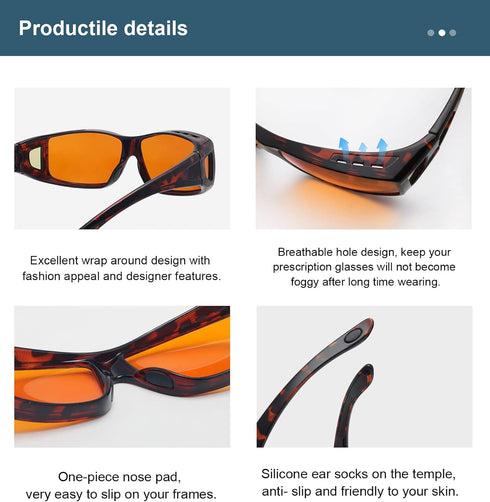 BLUELESS Fitover Glasses for Computer, Blue Blocking with Orange Tinted Sleep Glasses, Tortoise