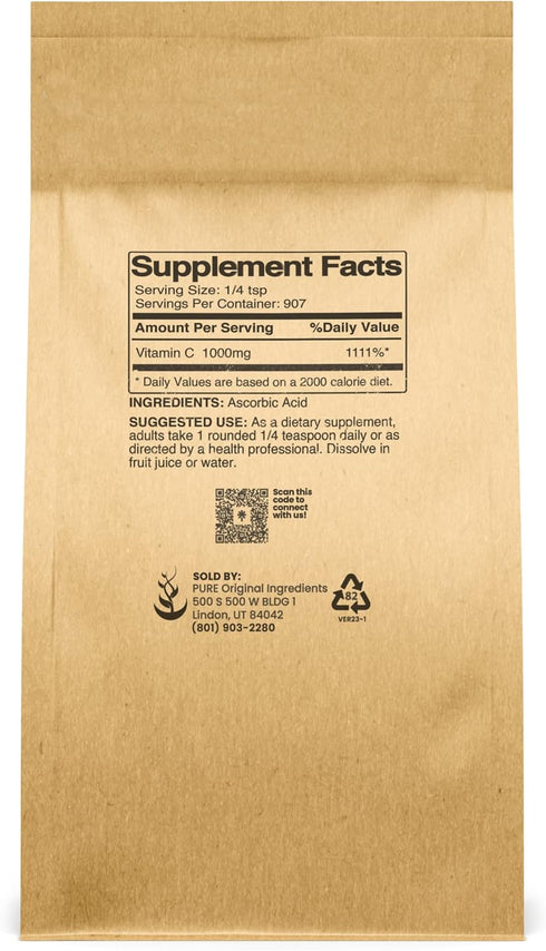 PURE ORIGINAL INGREDIENTS Vitamin C Powder (2 lb) Ascorbic Acid, Non GMO, Dietary Supplement