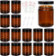 Keketin 8 oz Amber Glass Jars, 16 Pack Empty Cosmetic Containers with Black Lids, Refillable Round Cream Jars for Travel