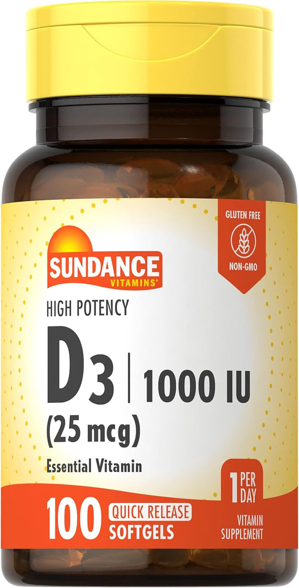 Sundance Vitamin D3 1000iu | 100 Softgels | High Potency Formula, Non-GMO and Gluten Free Supplement