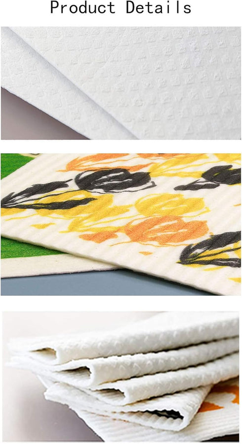 Swedish Dishcloth Reusable Kitchen Dish Towels, Absorbent Fast Dry Cleaning Cloths, Set of 4 No Odor Wipes (Tulip)