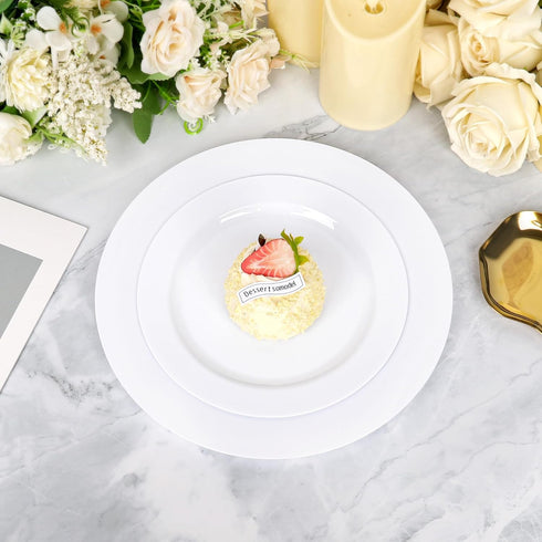Sylans 60PCS set, 30 10" 30 7" White Plastic Plates Disposable Party Plates with Heavy Duty Dinner plates and Elegant