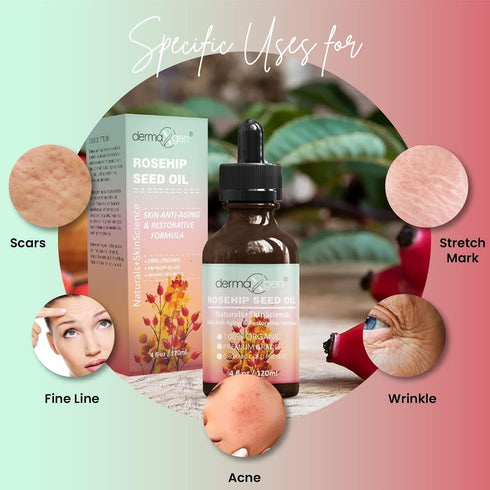 Rosehip Seed Oil 4 Fl Oz, 100% Organic & Cold Pressed Anti-aging Moisturizing Treatment for Face, Hair, Skin & Nails