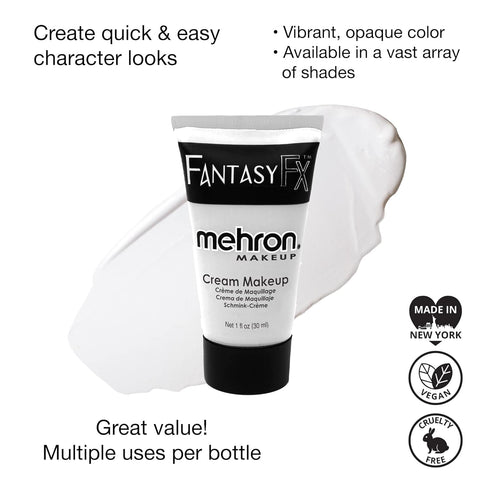 Mehron Makeup Fantasy FX Cream, Water Based Halloween Makeup, White Face & Body Paint, 1 fl oz (30ml)