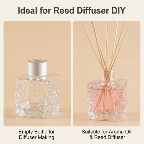 TUPANDY 2PCS 50ml/1.7oz Set Glass Diffuser Bottles with Cap, Small Square-Shaped Essential Oil Container, DIY