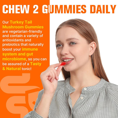 Qazwer (100% 40% Gummies Immune 60ct Turkey Tail Mushroom, Turkey Tail Fruiting Body, Beta Glucans) add Black Pepper