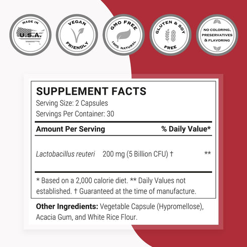 Supersmart - Lactobacillus Reuteri Probiotic Supplement, 5 Billion CFU per Day - 60 DR Capsules