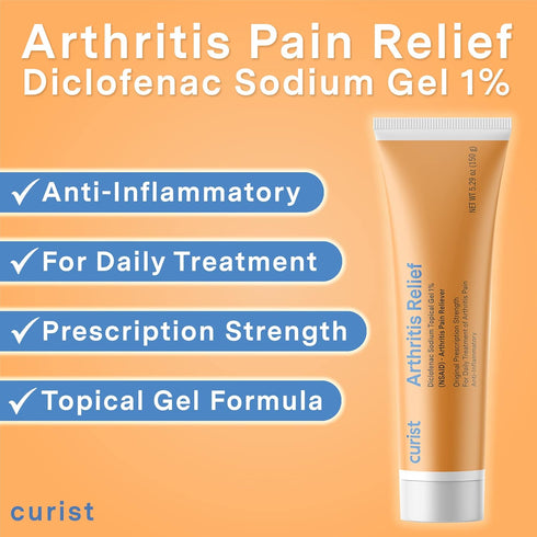 Curist Diclofenac Sodium Topical Gel 1 Percent 150g for Arthritis Pain Relief for Hand/Foot, Knee/Elbow Pain