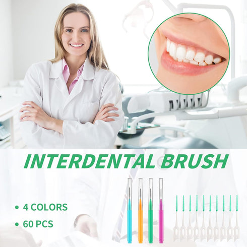 60Pcs Interdental Brush Set, 20Pcs Tooth Flossing Head for Oral Hygiene with 40pcs Disposable Braces Flossers