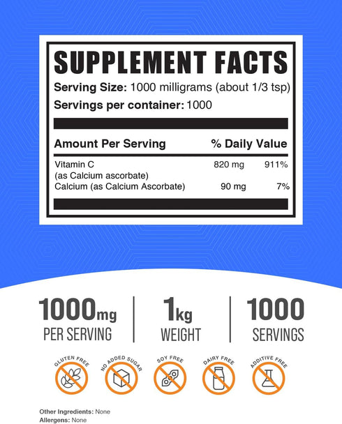 BulkSupplements.com Calcium Ascorbate Powder, Buffered Vitamin C Supplement, Gluten Free, 1000mg per Serving, 1kg