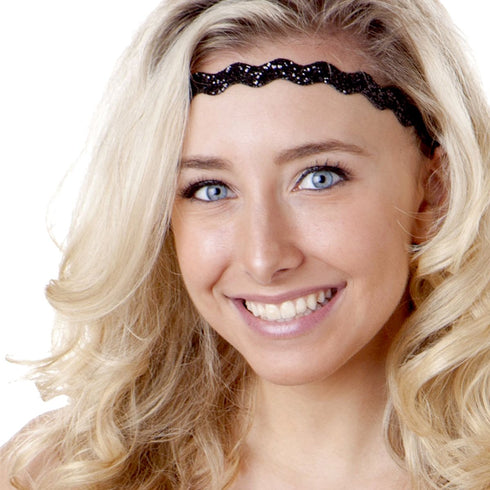 Hipsy Women's Adjustable No Slip Bling Glitter & Bengal Tiger Fashion Headband 3-pack (Wave Black/Tiger/Orange)