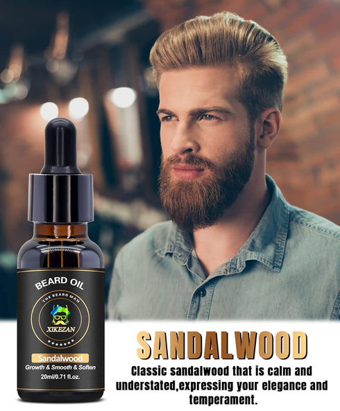 XIKEZAN 5 Pack Beard Oil Set with Sandalwood, Orange, Vanilla, Cedarwood, Christmas Stocking Stuffers for Men