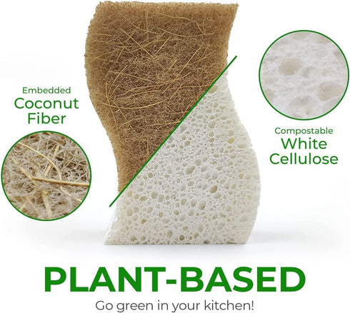 24 Pack Natural Kitchen Sponge - Biodegradable Compostable Cellulose and Coconut Scrubber Sponge - Eco Friendly Sponges for Dishes by AIRNEX