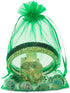 100pcs 4x6 inch Gifts Wrap Bags - Green Organza Sheer Fabric Bulk, Drawstring Reusable Pouch for Baby Shower Favor