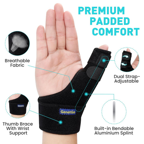 Trigger Thumb Splint - Thumb Spica Support Brace for Pain Relief, Sprains, Arthritis, Tendonitis (Black)