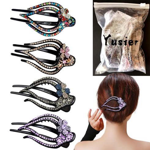 Yusier 4PCS Heart Style Ponytail Duckbill Clips, Flower Rhinestone Barrettes for Women, Sparkly Hair Clips