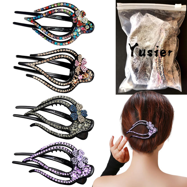 Yusier 4PCS Heart Style Ponytail Duckbill Clips, Flower Rhinestone Barrettes for Women, Sparkly Hair Clips