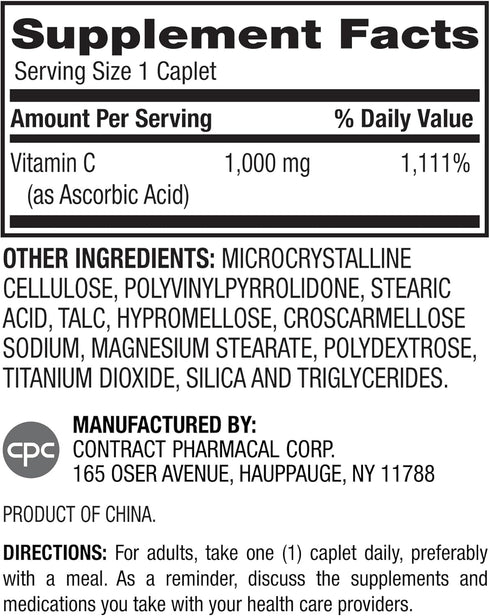 Earth's Splendor Vitamin C 1000 mg Dietary Supplement for Men & Women, Immune Support, Supports Antioxidant Health (100 Caplets, 3+ Month Supply Per Bottle) - 2 Pack