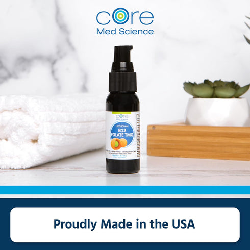 Core Med Science Liposomal B12 Folate TMG Liquid Spray Supplement, Supports Mood and Heart Health, 1 Fl Oz