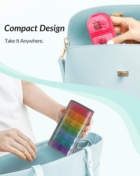 ZIKEE Weekly Pill Organizer, AM PM Pill Box with 7 Detachable Cases, BPA-Free, Portable 7 Day Storage for Medication