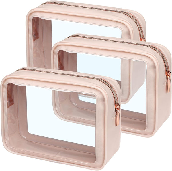 PACKISM TSA Approved Toiletry Bag, 3 Pack Upgrade Color-Edged Clear Makeup Bag for Traveling, Fits Various Storage Needs