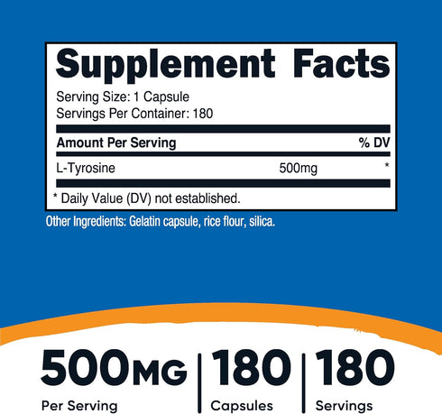 Nutricost L-Tyrosine 500mg, 180 Capsules - Gluten Free & Non-GMO