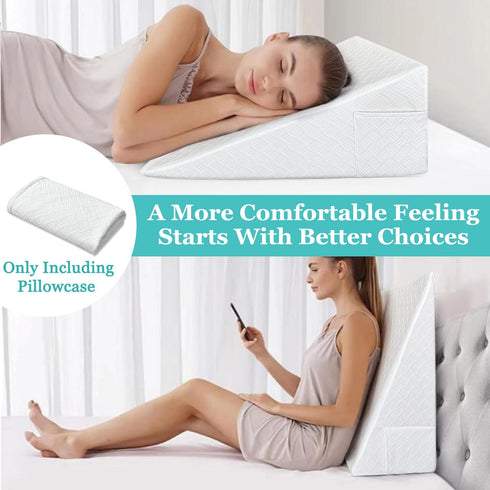 Wedge Pillow Case Cover 25x24x12 - Waterproof Triangle Incline Wedge Pillow Protector with Zipper & Pocket (Cover Only)
