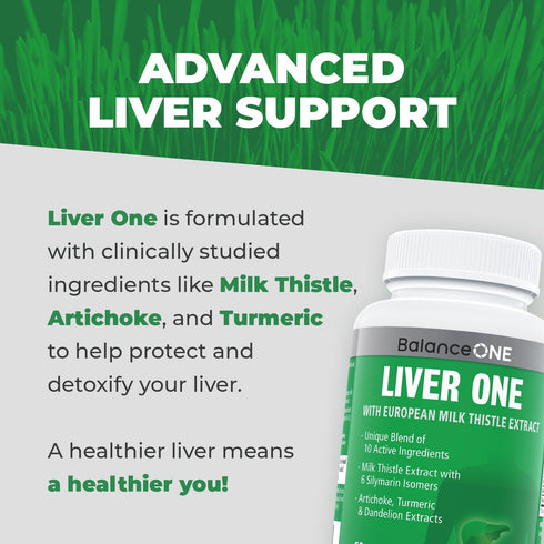 Balance ONE Liver Support Supplement with Milk Thistle Extract, Dandelion Root & Molybdenum, Vegan Capsules, 1 Month