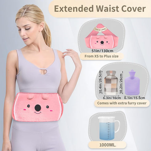 Toxin Hot Water Bag, Hot Water Bottle with Waist Cover for Menstrual Cramps, Pain Relief, Warm Water Pouch with Soft
