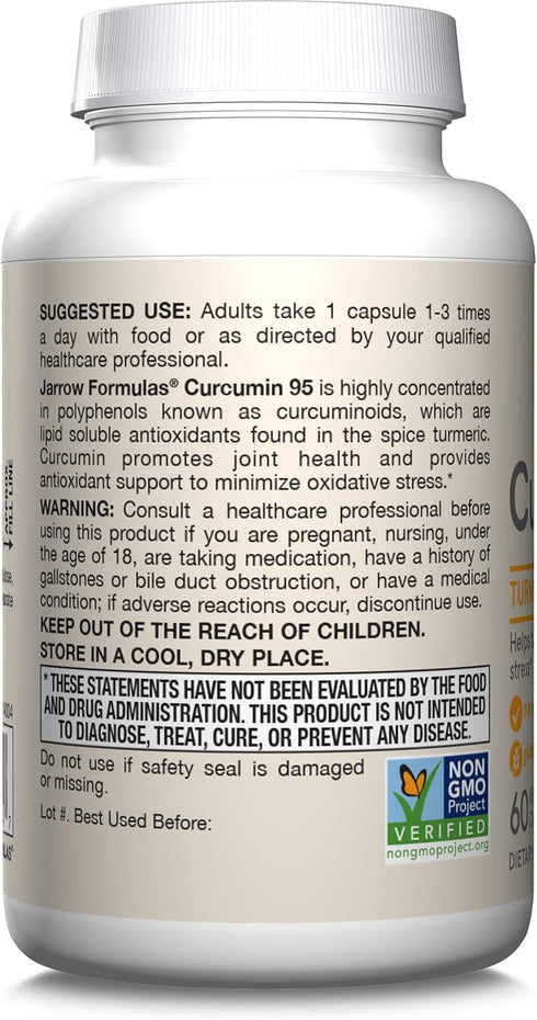 Jarrow Formulas Turmeric Curcumin Supplement, 500 mg for Antioxidant & Joint Support, 60 Capsules