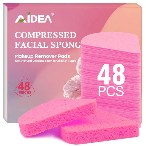 48Count Compressed Facial Sponges, AIDEA Disposable Natural Cellulose Cosmetic Spa Sponges