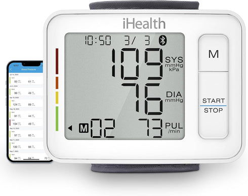 iHealth Push Wrist Blood Pressure Monitor, Digital Bluetooth Machine with Large Display and Portable Carrying Case