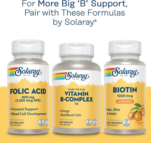 SOLARAY Vitamin B-12 2000 mcg, No Sugar, Natural Cherry Flavor, 90 Lozenges