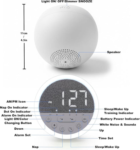 Sunrise Alarm Clock and Sound Machine Nightlight Adjustable Brightness, Rechargeable Wake Up Light Digital, Sleep