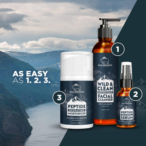 Mens Facial Care Kit - Complete Skin Care Set for Men - Serum, Cleanser & Moisturizer