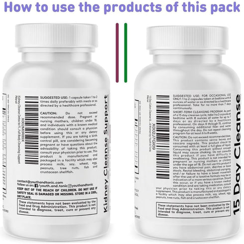 Youth & Tonic 15 Day Colon & Kidney Cleanse – Detox Pills for Bloating, Gut, Bladder, Urinary Tract & Kidney Support