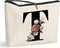 Initial Floral Makeup Bag for Girls, T Letter Travel Pouch, Personalized Gift