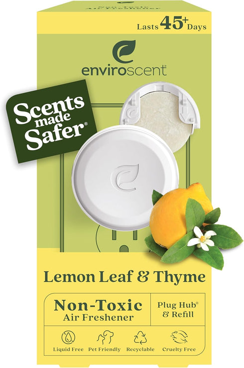 Enviroscent Non Toxic Air Freshener Plug-in, Lemon Leaf & Thyme, 1 Refillable Plug In & 1 Scent Refill, Lasts 45+ Days