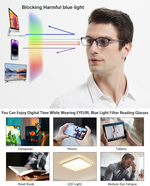 EYEURL Computer Blue Light Blocking Glasses 2 Pack, Fashion Rectangular Eyeglasses Frame for Women Men