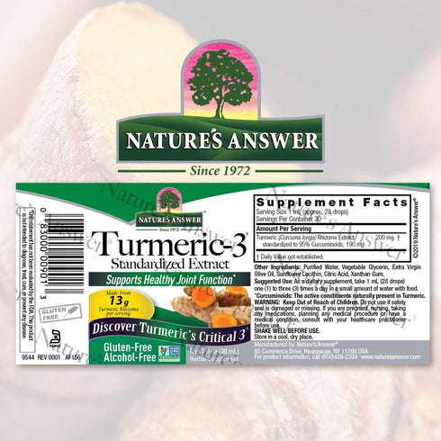 Nature's Answer Turmeric-3 Liquid, 1-Fluid Ounce, Supports Joints