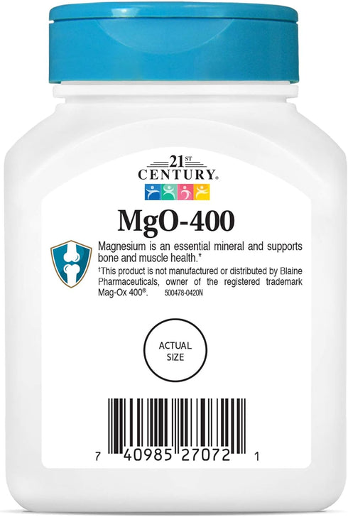 21st Century mgO 400 mg Tablets, 90 Count, Assorted